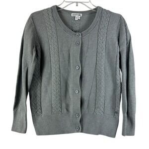 Lacoste Womens L 10-12 Fisherman Cable Knit Button Up Grey Cardigan Sweater